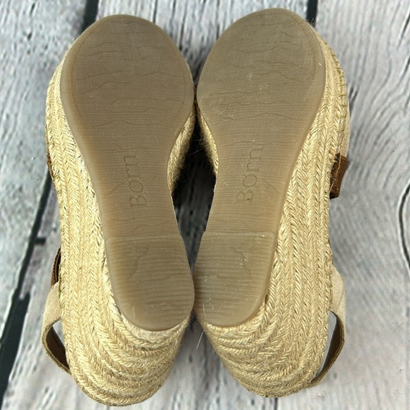 BORN DRILLES MEADE Tan Suede Leather Closed Toe Sling Back Espadrille Wedges - Picture 17 of 17